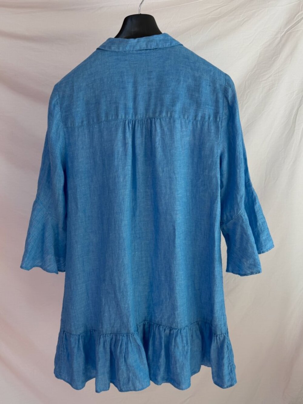 LILLY PULITZER Blue Linley 100% Linen Ruffled Button-Down Coverup Tunic Size M - Picture 3 of 10